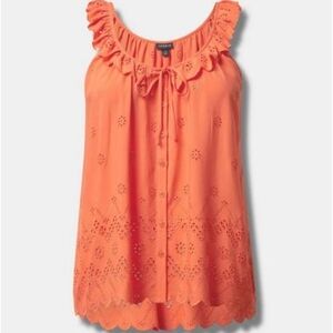 Torrid Eyelet Ruffle Tie Front Tank Top